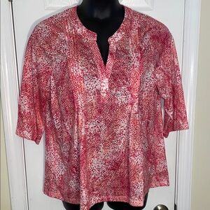 Women's Pink Patterned Split-Neck Pullover Tunic
